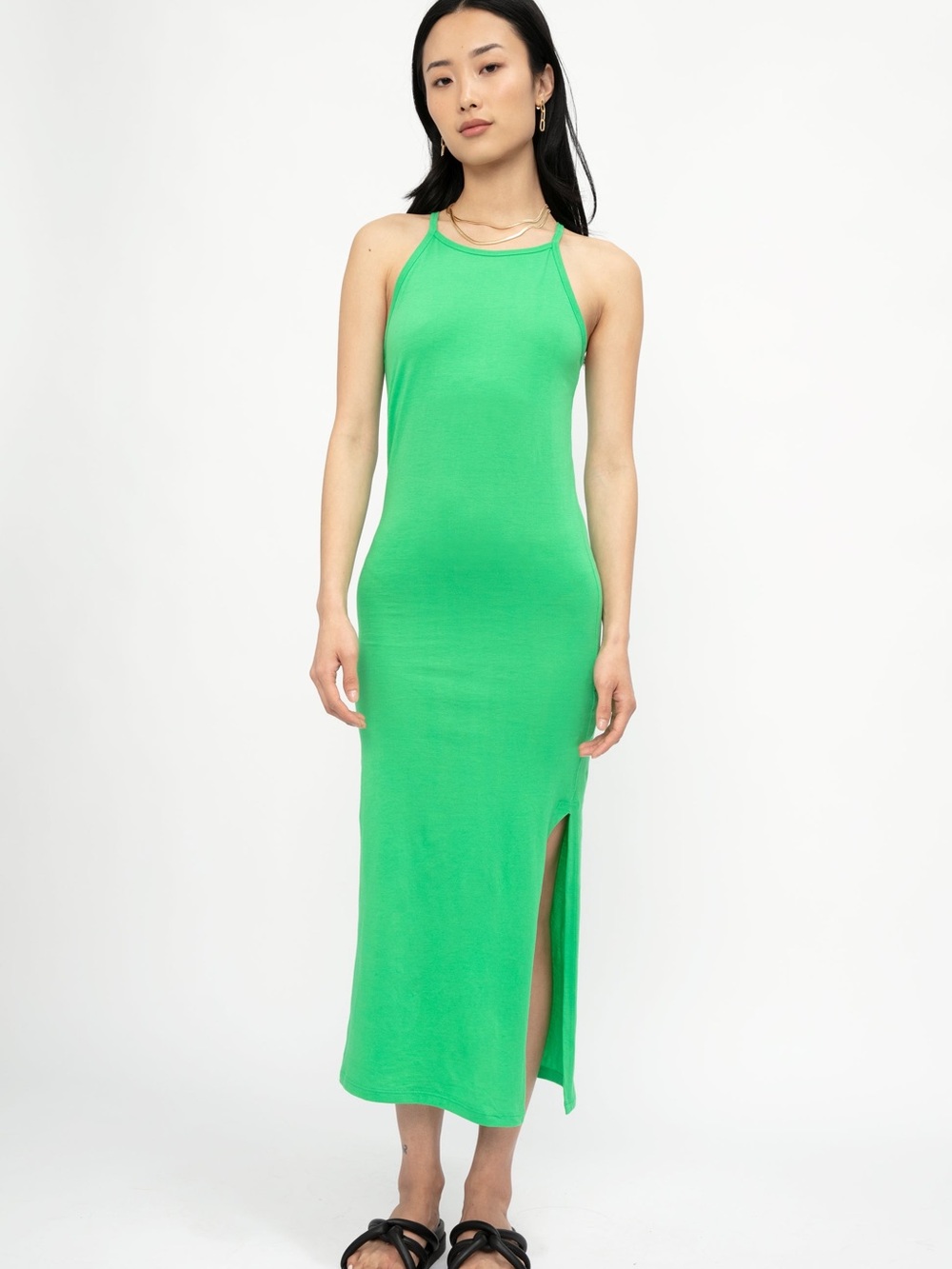Frame Cami Tank Dress in Grass Green - Picture 3 of 11